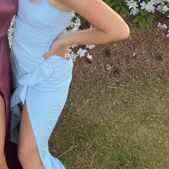 Windsor Light Blue Sleeveless High Slit Formal Dress - Picture 4 of 6